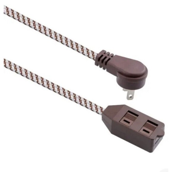 Braided Indoor Extension Cord 10 Ft. 3 Outlets Flat Head 2 Prong 16 Gauge Brown - Picture 5 of 7